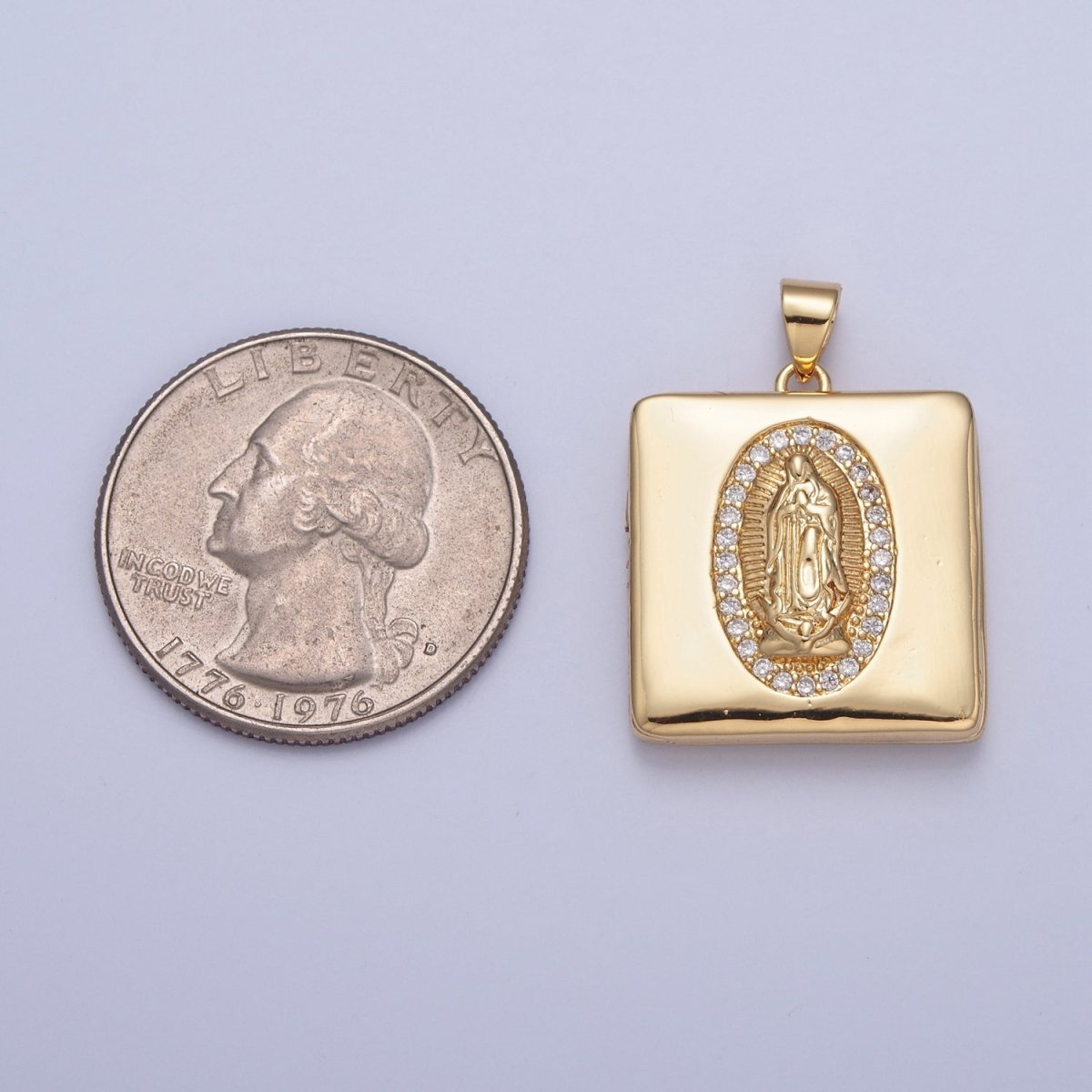 Gold Filled Saint Benedict / Virgin Mary Locket Square Tag Pendant, Micro Pave Clear Cubic Zirconia CZ Religious Jewelry H-088 H-089