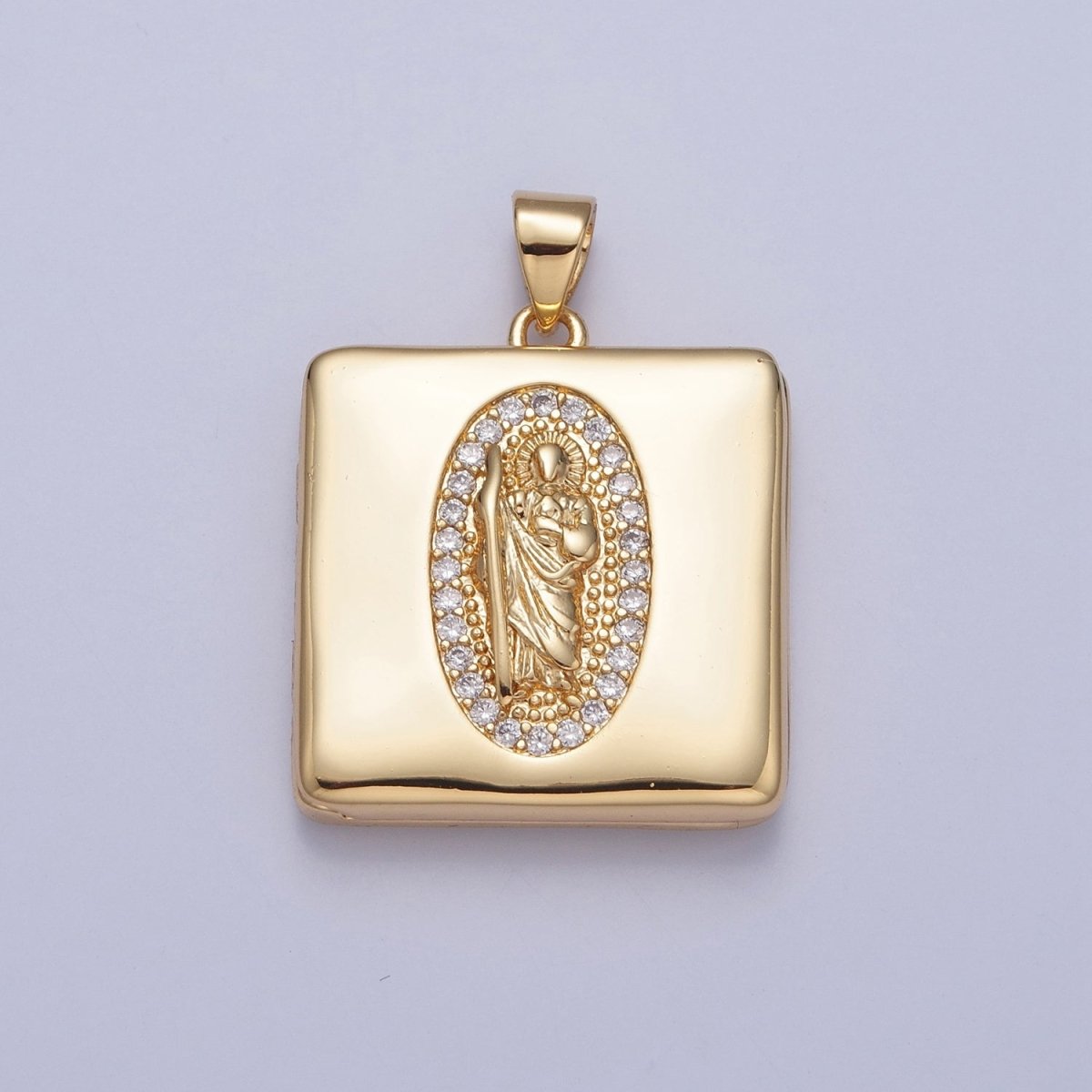 Gold Filled Saint Benedict / Virgin Mary Locket Square Tag Pendant, Micro Pave Clear Cubic Zirconia CZ Religious Jewelry H-088 H-089