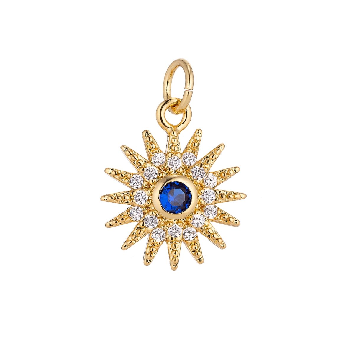 Gold Filled Shining Sun, Bright Sunny Day, Cubic Zirconia Charm Necklace Pendant Findings for Jewelry Making C-048