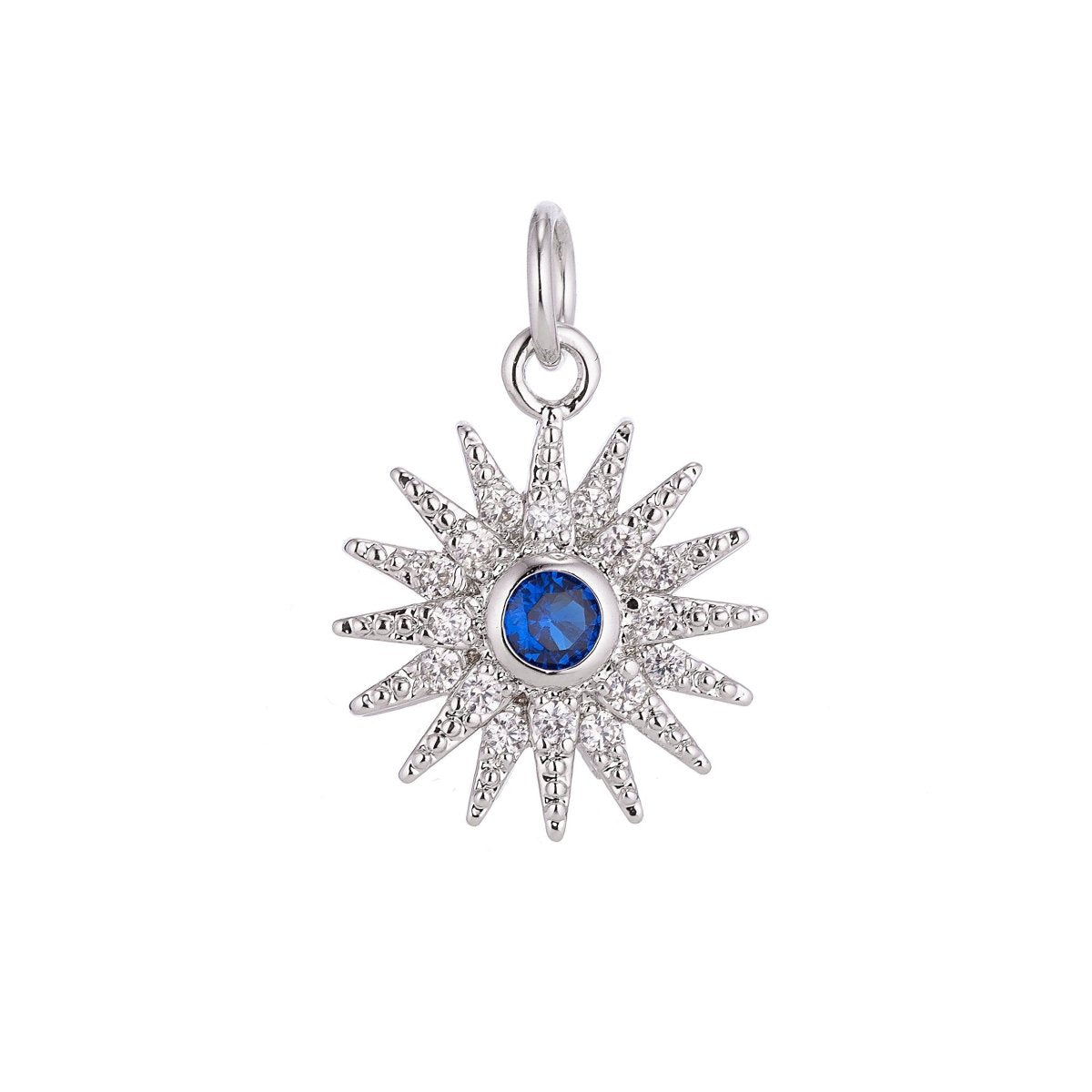 Gold Filled Shining Sun, Bright Sunny Day, Cubic Zirconia Charm Necklace Pendant Findings for Jewelry Making C-048