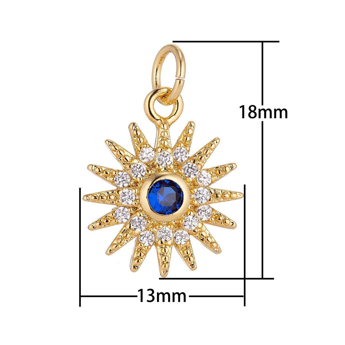Gold Filled Shining Sun, Bright Sunny Day, Cubic Zirconia Charm Necklace Pendant Findings for Jewelry Making C-048