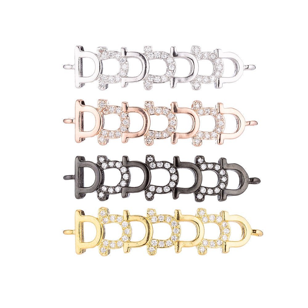 Gold Filled Shiny Horseshoe Link Cubic Zirconia Bracelet Charm Bead Pendant Connector For Jewelry Making Finding, F-029