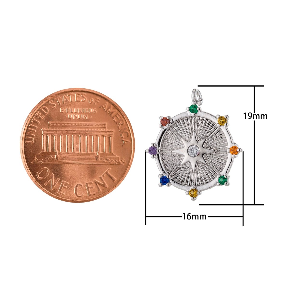Gold Filled / Silver CZ Pave Starburst Cubic Zirconia Shooting Star North Star Coin Circle Disc Micro Pave Star Medallion Charm Pendant E-465 E-468