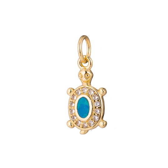 Gold Filled, Silver Sea Turtle, Blue Opal, Ocean Mammals Animal Cute Cubic Zirconia Necklace Pendant Charm Bead Bails Findings For Jewelry Making | C-296