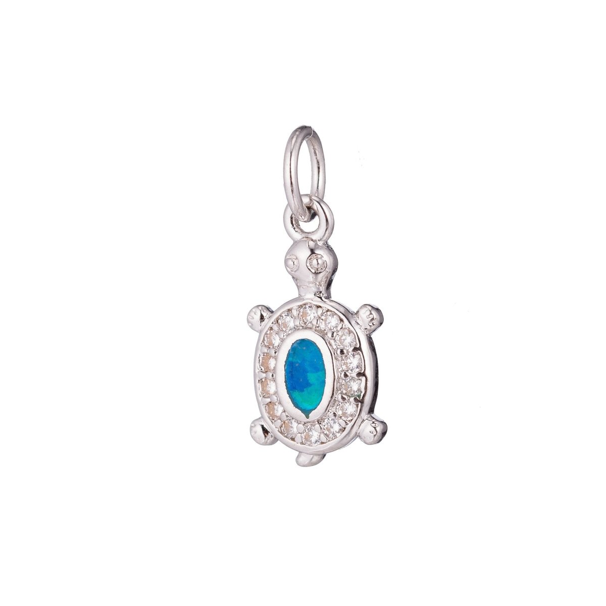 Gold Filled, Silver Sea Turtle, Blue Opal, Ocean Mammals Animal Cute Cubic Zirconia Necklace Pendant Charm Bead Bails Findings For Jewelry Making | C-296