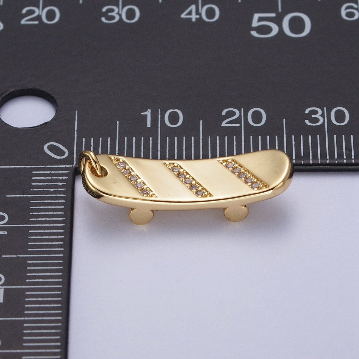 Gold Filled Skateboard Triple Micro Paved CZ Charm in Silver & Gold E-515 E-525
