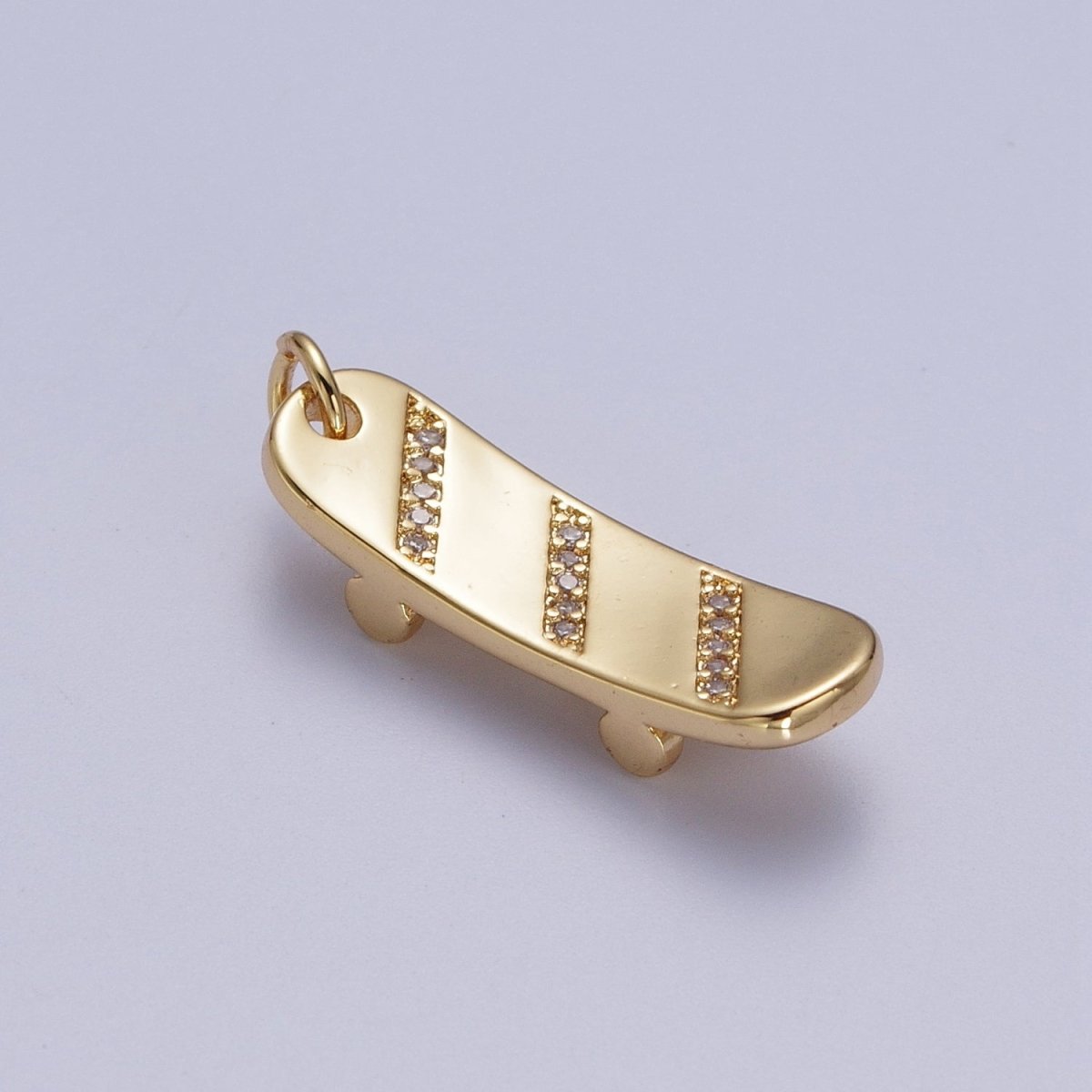 Gold Filled Skateboard Triple Micro Paved CZ Charm in Silver & Gold E-515 E-525