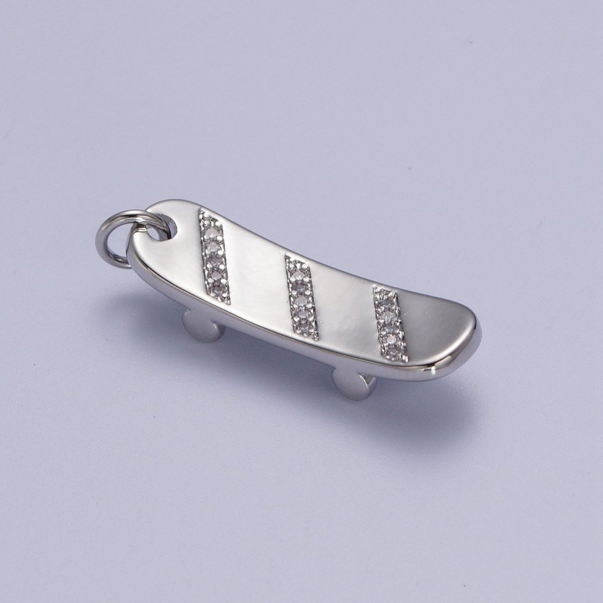 Gold Filled Skateboard Triple Micro Paved CZ Charm in Silver & Gold E-515 E-525