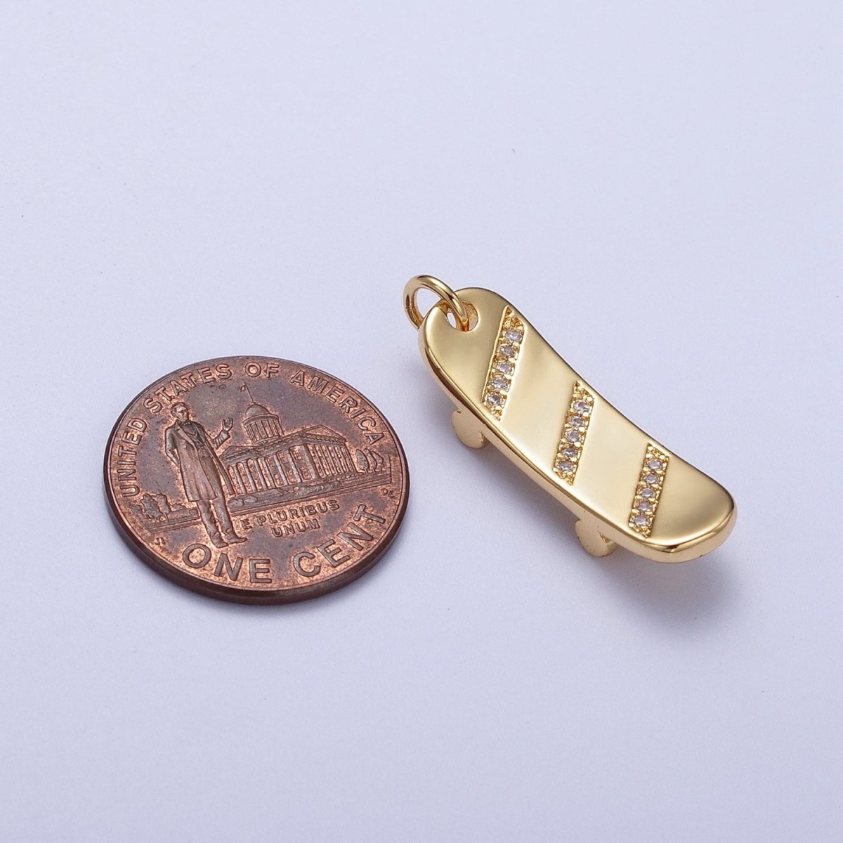 Gold Filled Skateboard Triple Micro Paved CZ Charm in Silver & Gold E-515 E-525