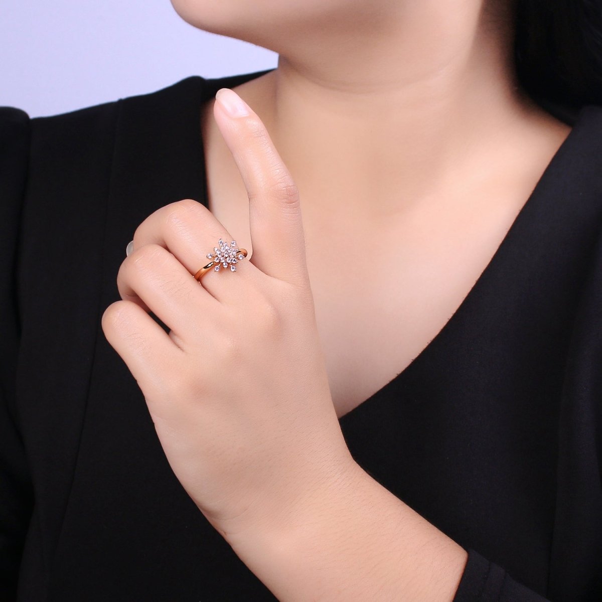 Gold Filled Snowflake with Pink Green CZ Ring For Woman Jewelry Finger Ring Open Adjustable U-147 U-148 U-218