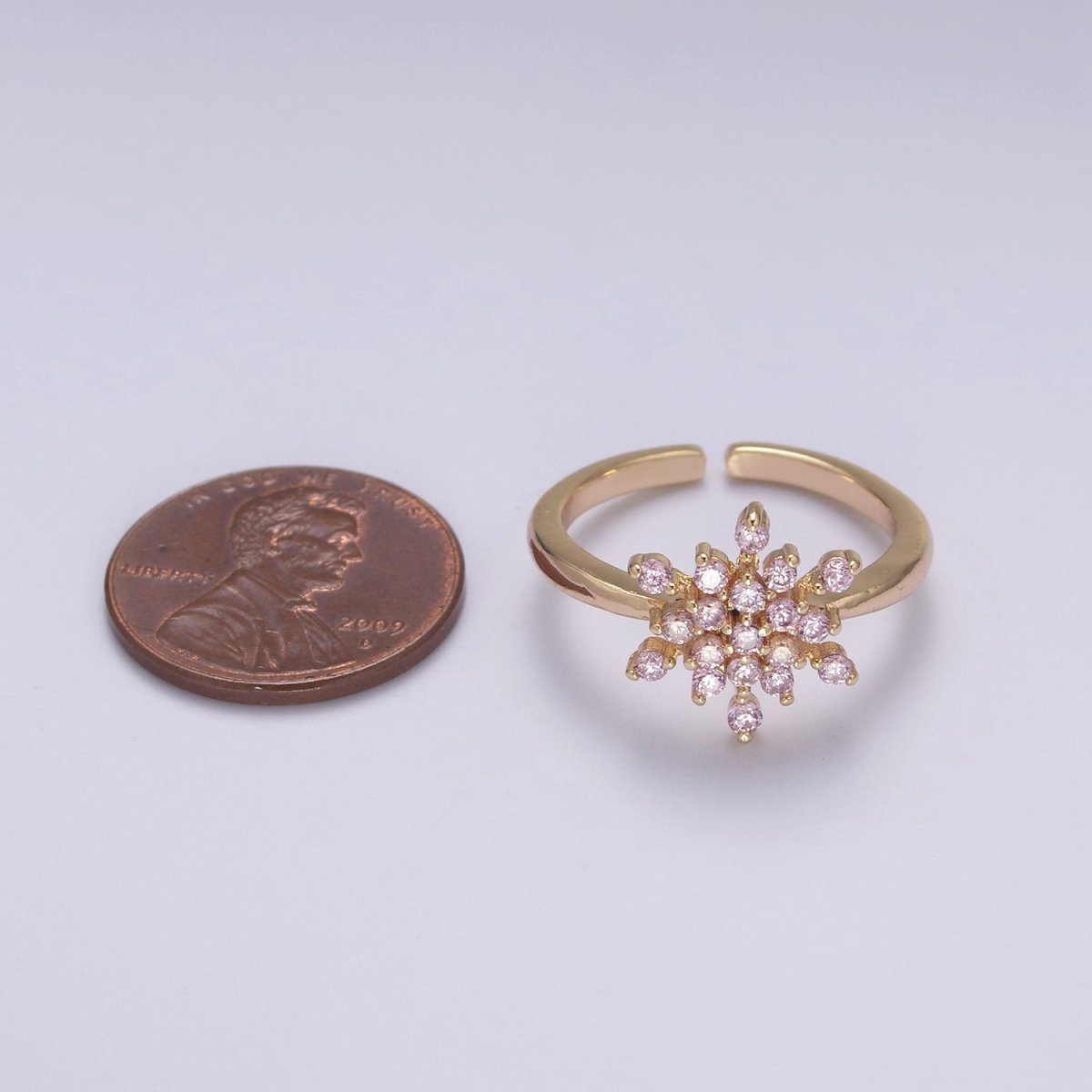 Gold Filled Snowflake with Pink Green CZ Ring For Woman Jewelry Finger Ring Open Adjustable U-147 U-148 U-218