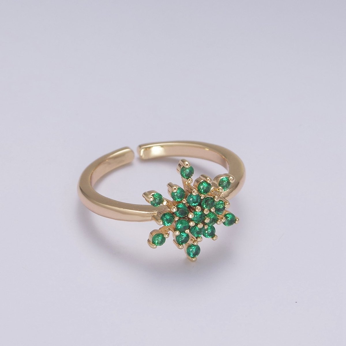 Gold Filled Snowflake with Pink Green CZ Ring For Woman Jewelry Finger Ring Open Adjustable U-147 U-148 U-218