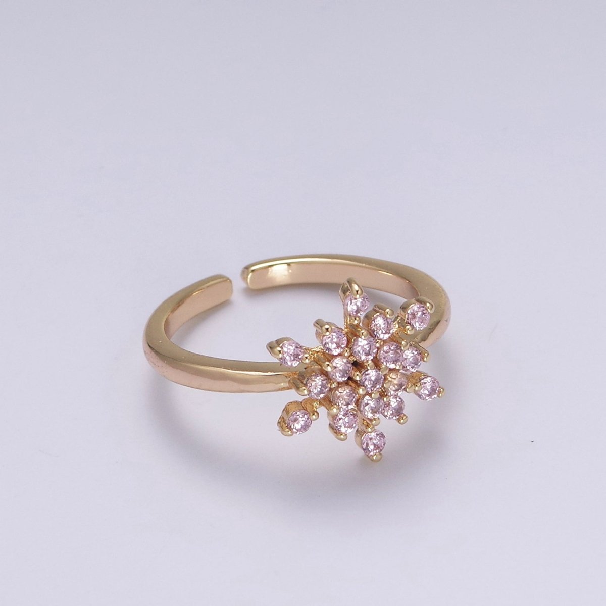 Gold Filled Snowflake with Pink Green CZ Ring For Woman Jewelry Finger Ring Open Adjustable U-147 U-148 U-218