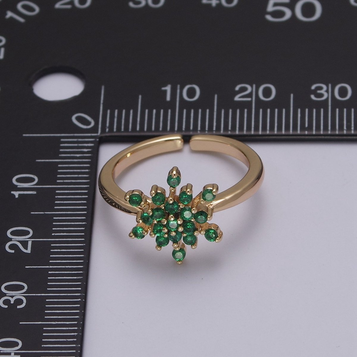 Gold Filled Snowflake with Pink Green CZ Ring For Woman Jewelry Finger Ring Open Adjustable U-147 U-148 U-218