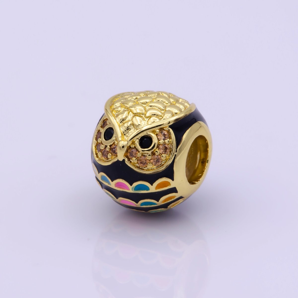 Gold Filled Spacer, Rainbow Owl Cloissone, Pink Girl Cubic Zirconia Bracelet Charm Bead Connector Pendant For Jewelry Making B-235 - DLUXCA