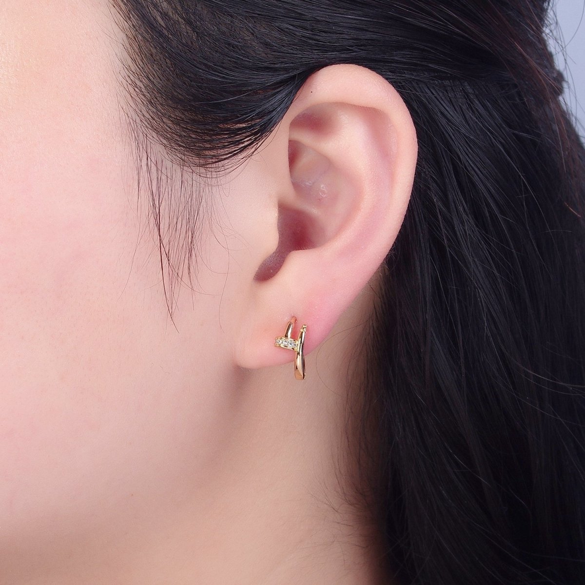 Gold Filled Spiral Nail Earring Lever Back Huggie Earring V-434 - DLUXCA