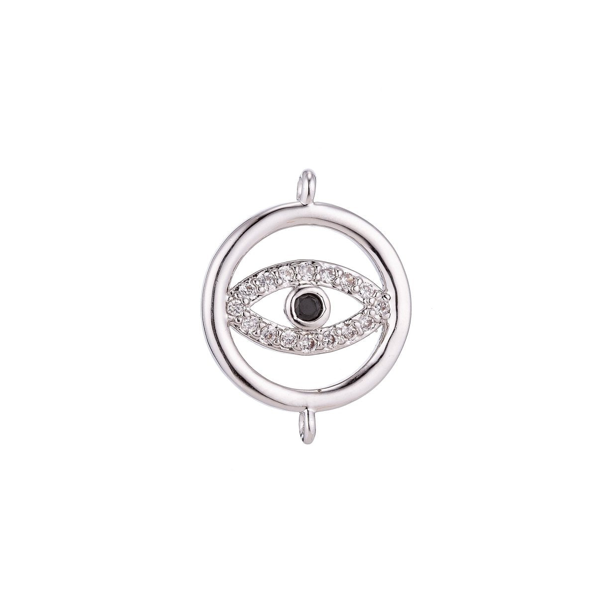 Gold Filled Spiritual Religious Evil Eye Cubic Zirconia Bracelet Charm Necklace Pendant Findings for Jewelry Making Greek Eye Connector F-038