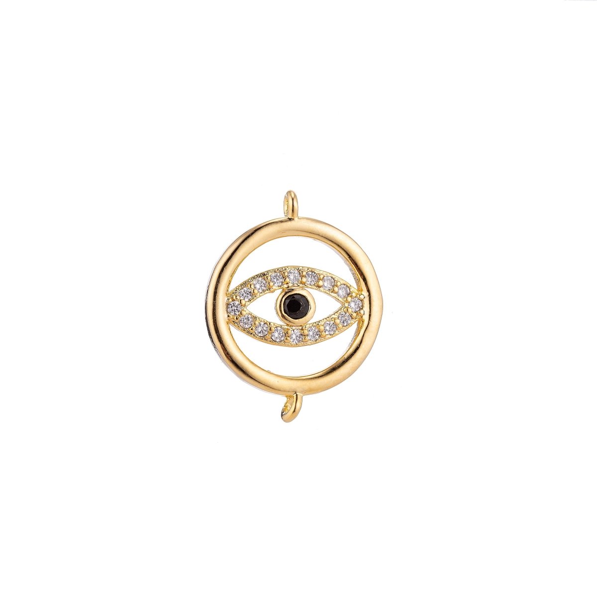 Gold Filled Spiritual Religious Evil Eye Cubic Zirconia Bracelet Charm Necklace Pendant Findings for Jewelry Making Greek Eye Connector F-038