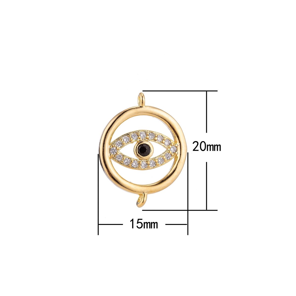 Gold Filled Spiritual Religious Evil Eye Cubic Zirconia Bracelet Charm Necklace Pendant Findings for Jewelry Making Greek Eye Connector F-038