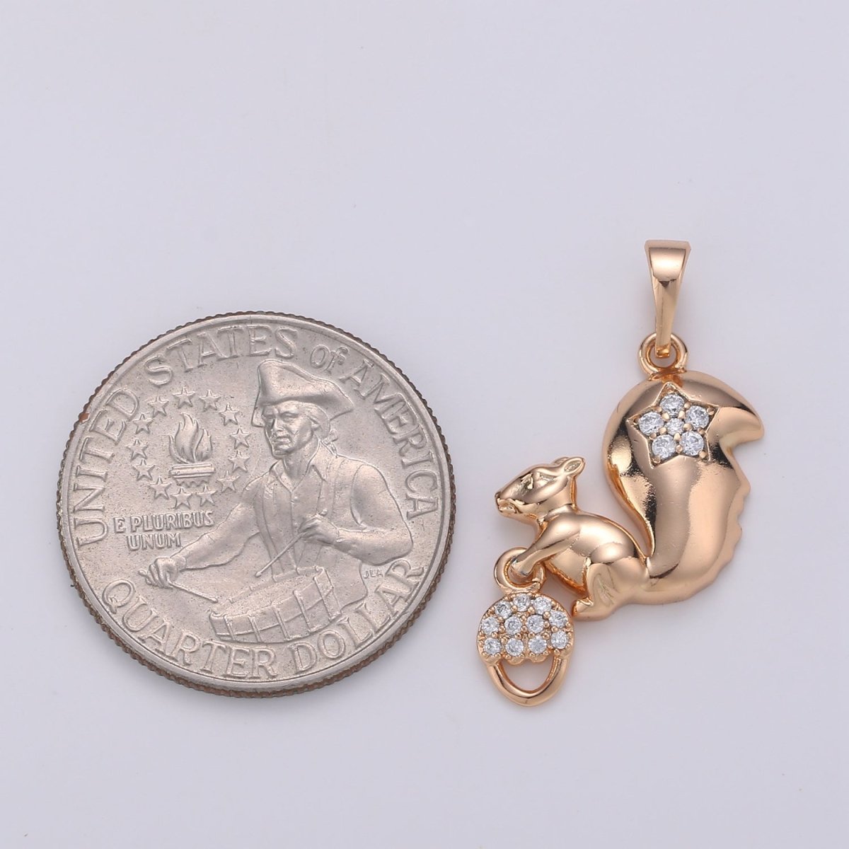 Gold Filled Squirrel Charm Acorn Squirrel Cz Cubic Animal Charms for Necklace Jewelry Making Wild Animal Kawaii Cute Animal Pendant J-114