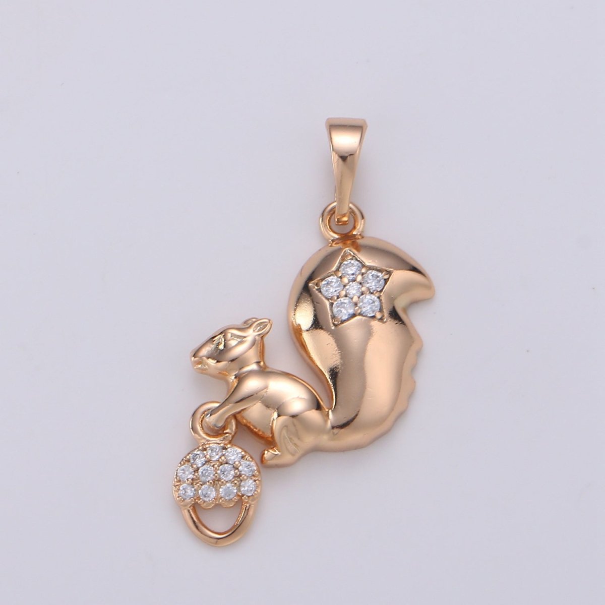 Gold Filled Squirrel Charm Acorn Squirrel Cz Cubic Animal Charms for Necklace Jewelry Making Wild Animal Kawaii Cute Animal Pendant J-114