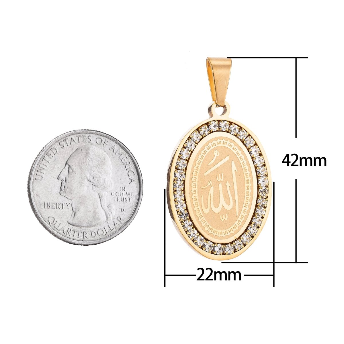 Gold Filled Stainless Steel Allah Name, Moslem God Necklace Pendant Arabic Word Charm Bails Findings for Jewelry Making J-609 J-329
