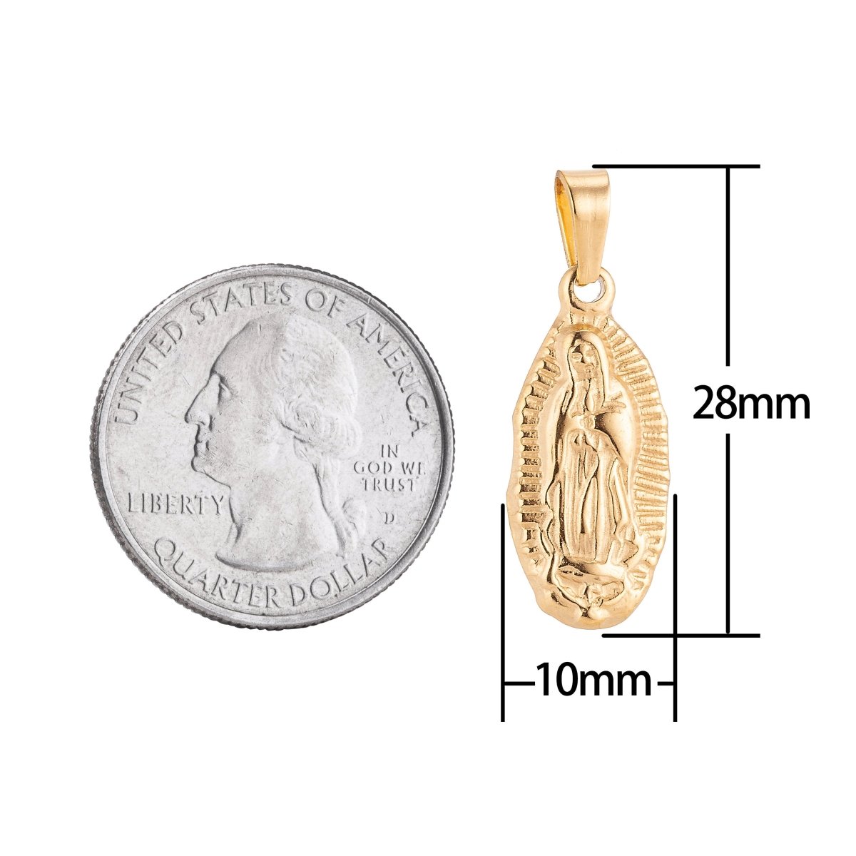 Gold Filled Stainless Steel Catholic Mother Mary Praying Charm Pendant w/ Bails Findings for Earring Necklace Jewelry Making Supplies J-379