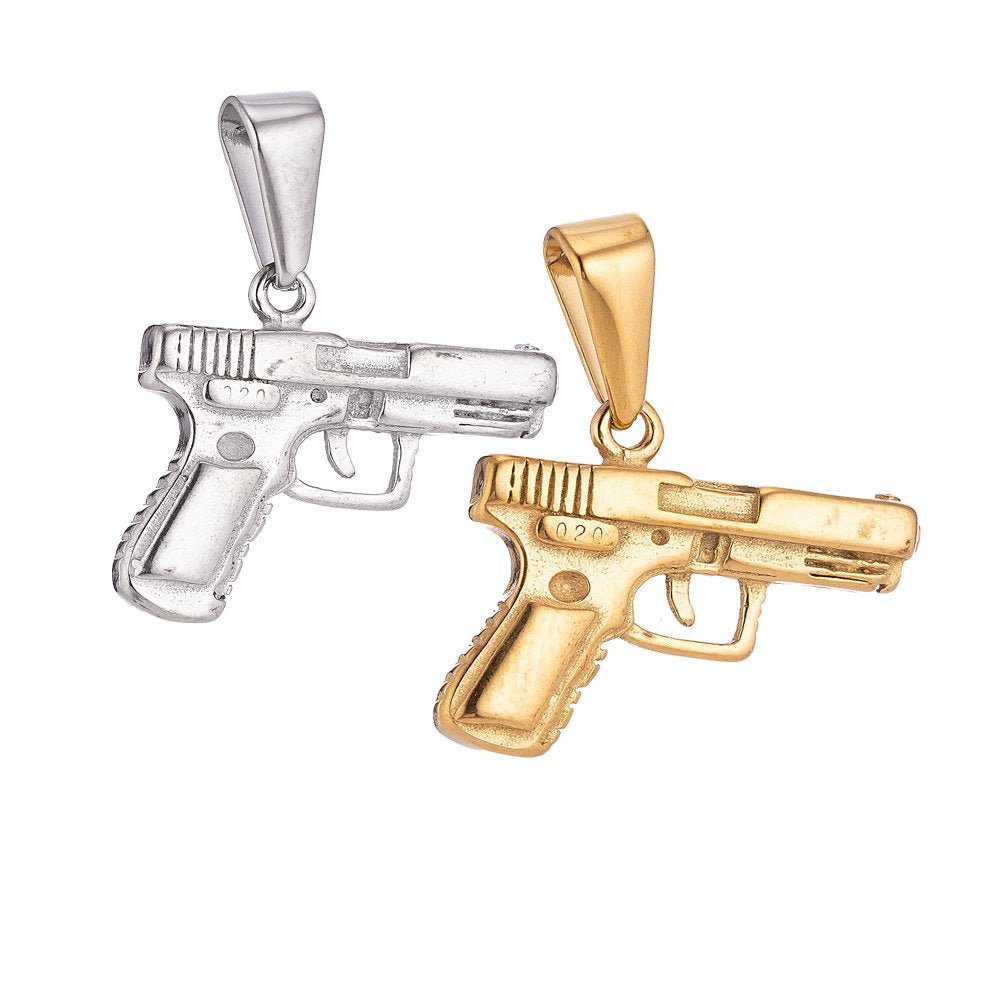 Gold Filled Stainless Steel Gun Pistol Charmp Pendant w/ Bails Findings for Earring Necklace Jewelry Making Supplies J-380