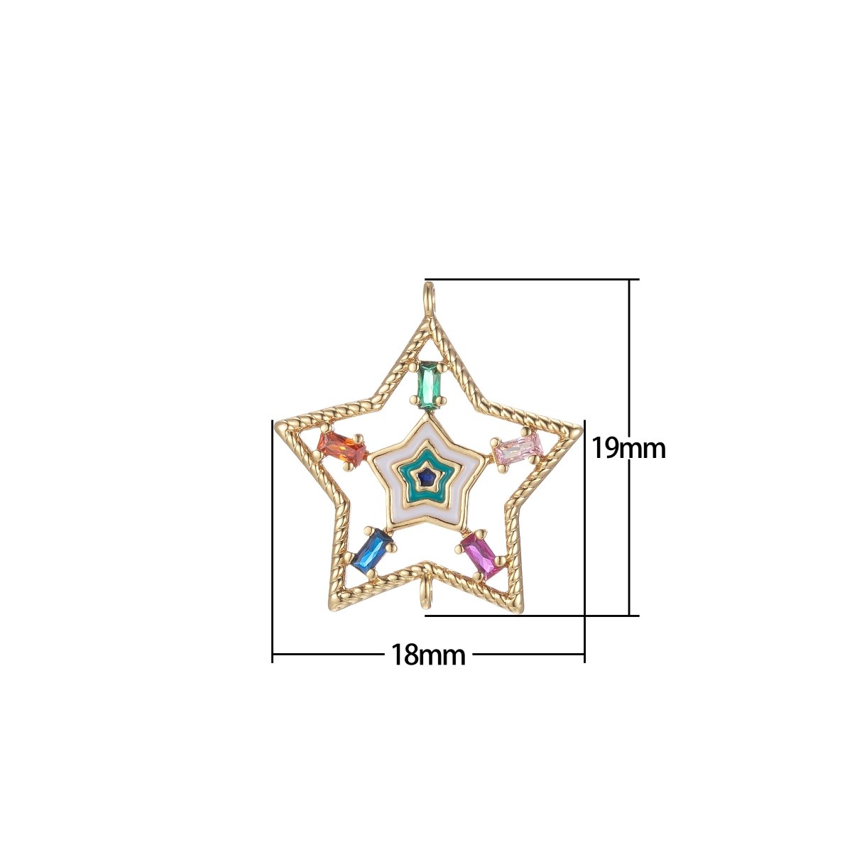 Gold Filled Star Charm Connector Multi Color CZ Charm Bracelet Earring Necklace Link Connector Double Bail Charm F-874