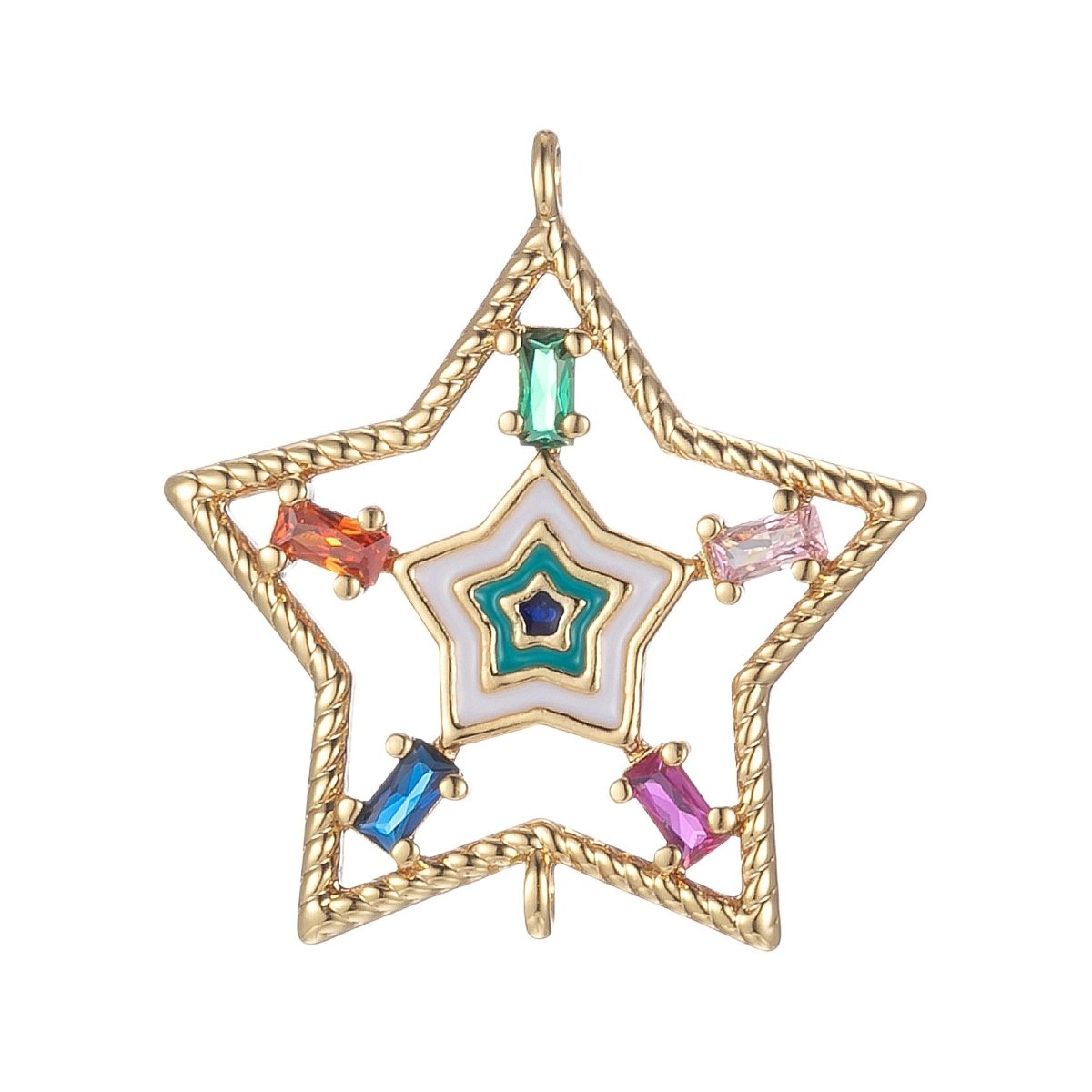 Gold Filled Star Charm Connector Multi Color CZ Charm Bracelet Earring Necklace Link Connector Double Bail Charm F-874