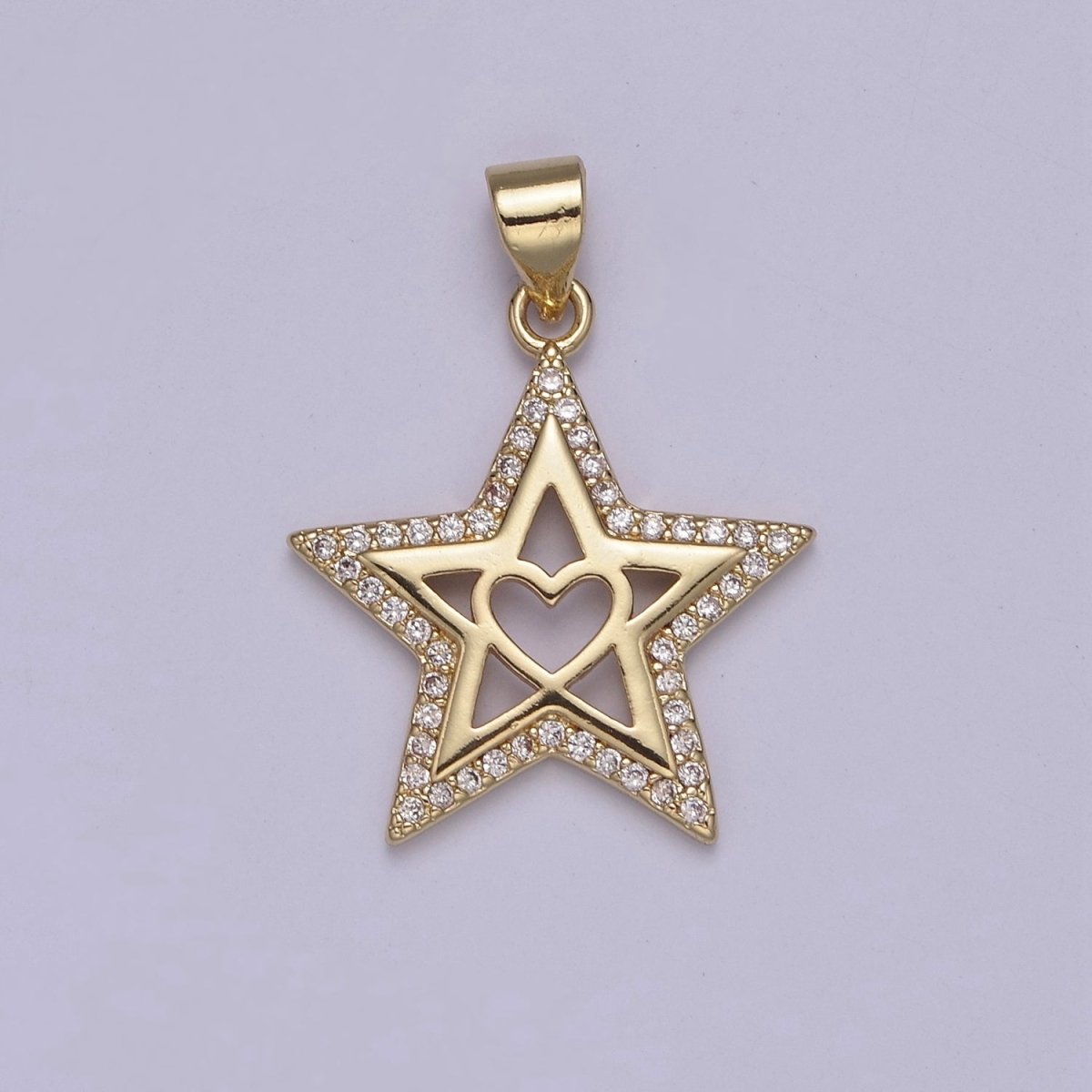 Gold Filled Star charm, Gold Heart pendant Celestial Minimalist Jewelry J-410 - DLUXCA
