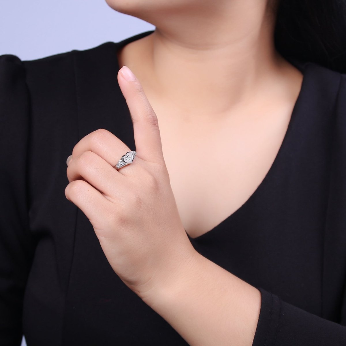 Gold Filled Star Starburst Crystal Zirconia CZ Heart Band Open, Adjustable Ring in 24K Gold & Silver | U-383 U-384