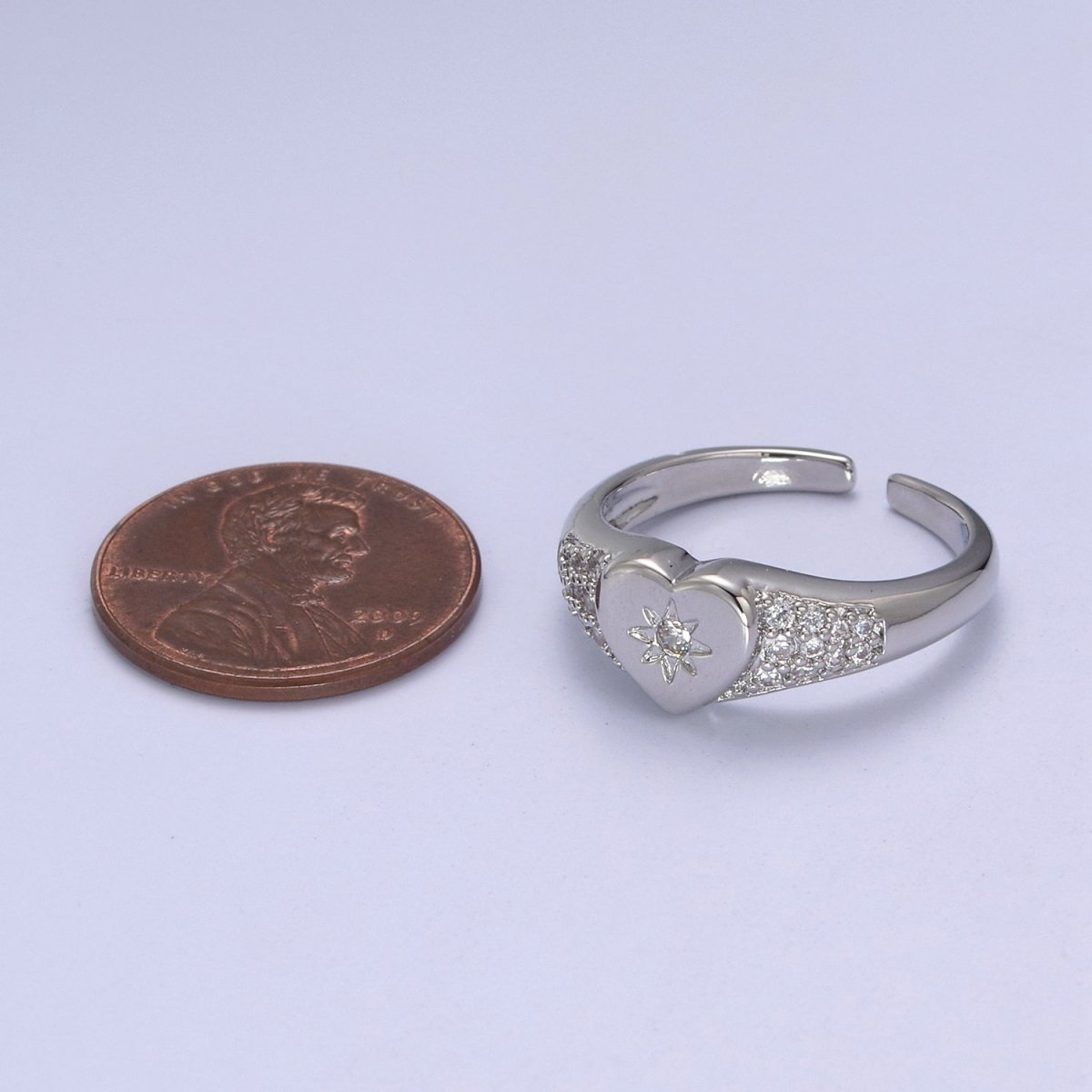 Gold Filled Star Starburst Crystal Zirconia CZ Heart Band Open, Adjustable Ring in 24K Gold & Silver | U-383 U-384