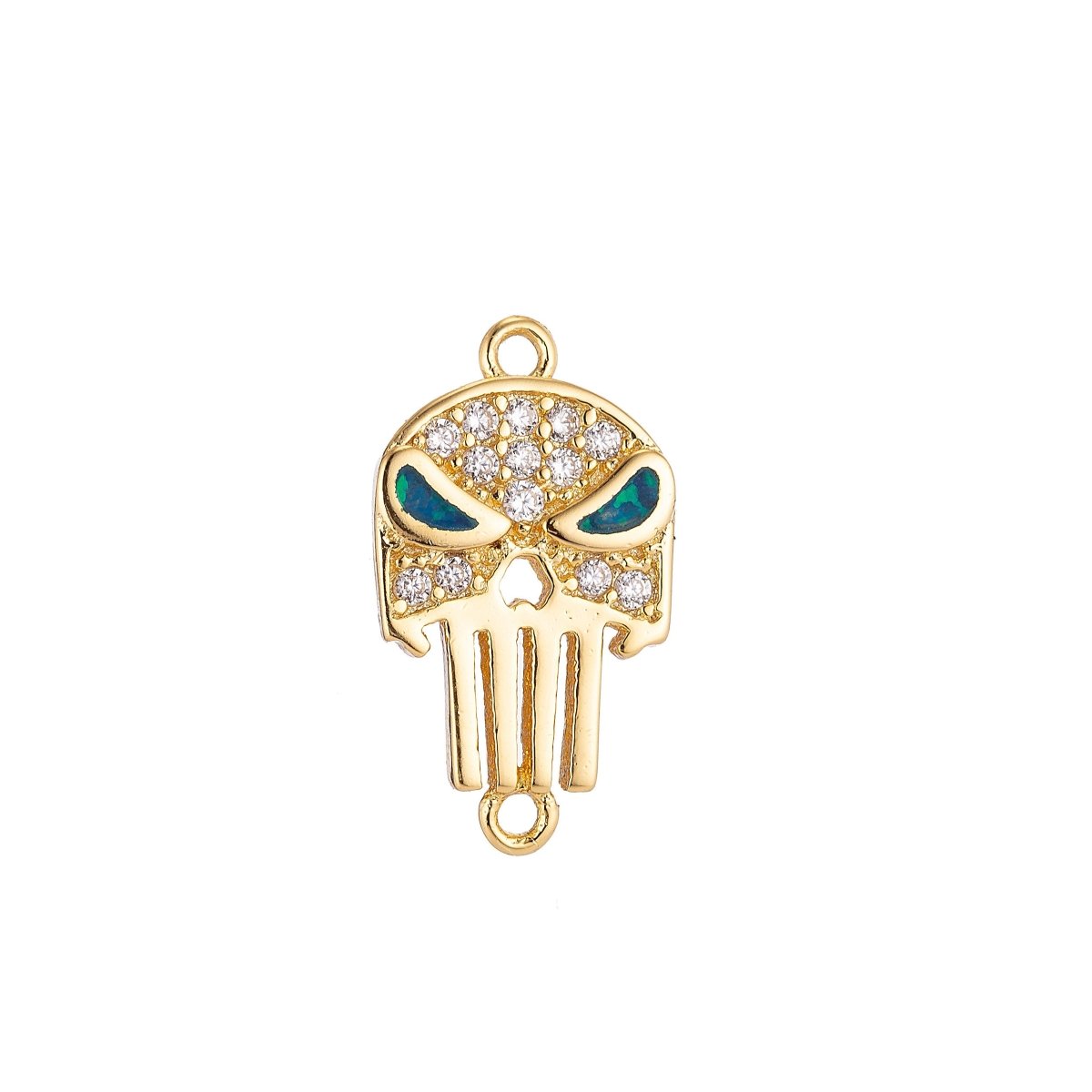 Gold Filled Stylish Elegant Green Eyes Skull Cubic Zirconia Bracelet Charm Bead Finding Connector For Jewelry Making, F-016
