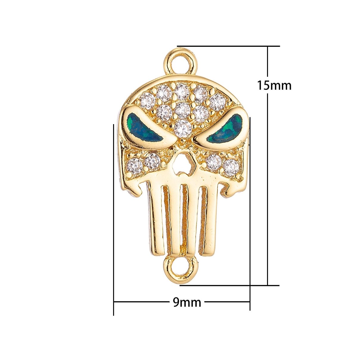 Gold Filled Stylish Elegant Green Eyes Skull Cubic Zirconia Bracelet Charm Bead Finding Connector For Jewelry Making, F-016