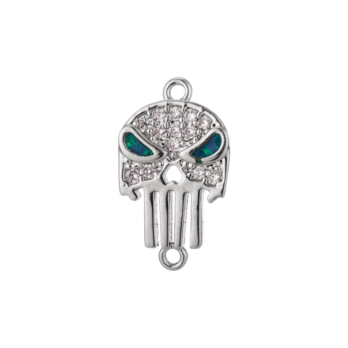 Gold Filled Stylish Elegant Green Eyes Skull Cubic Zirconia Bracelet Charm Bead Finding Connector For Jewelry Making, F-016
