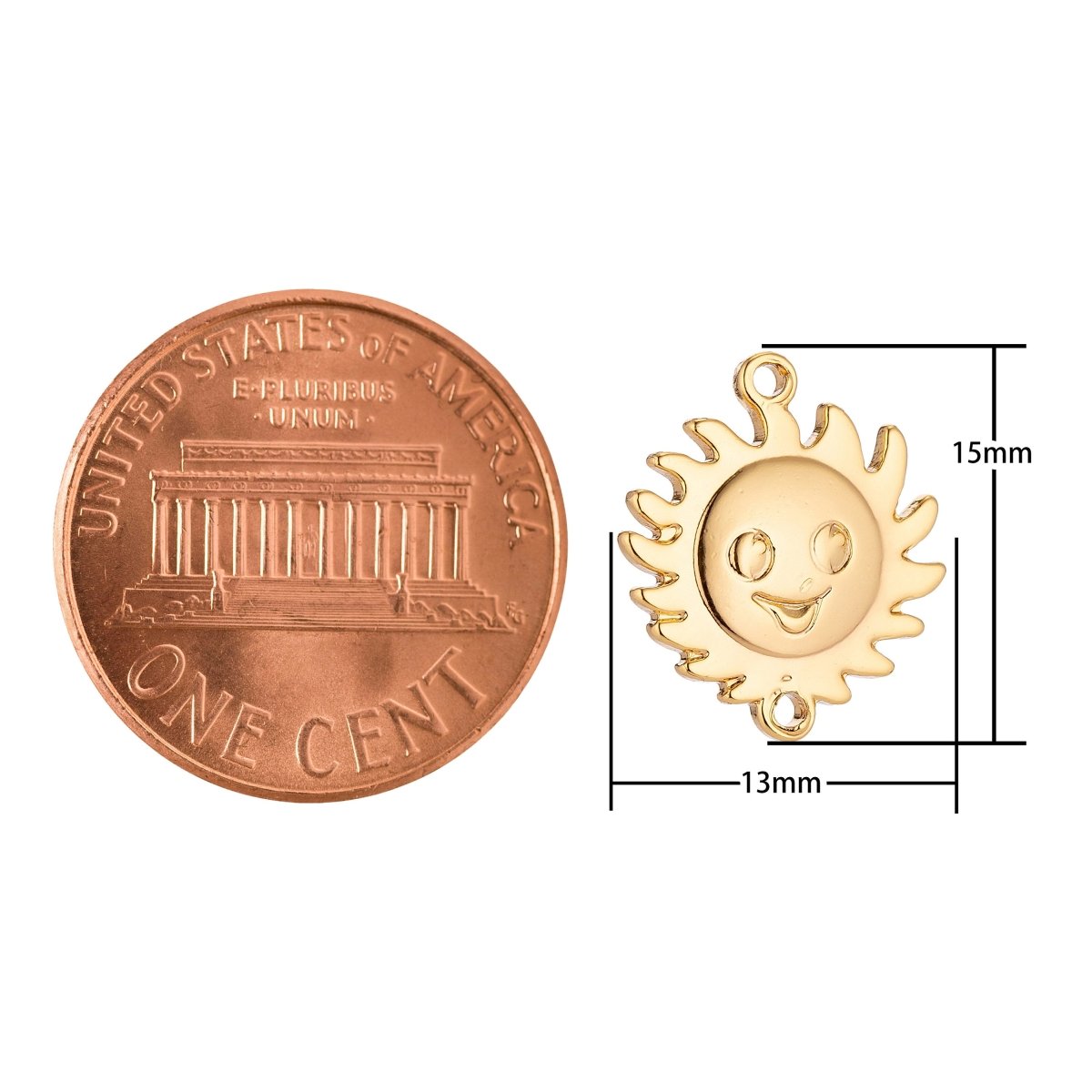 Gold Filled Sun Face Charm, Sunshine Charm Connector Pendant, Happy Smile Sun Face, Gold Sun Charm, Wholesale Gold Filled Connector Charms F-048