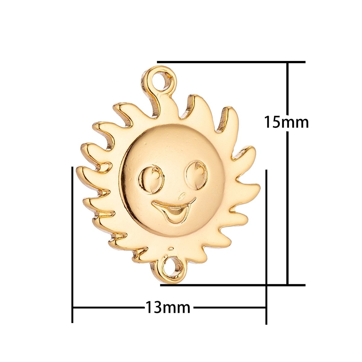Gold Filled Sun Face Charm, Sunshine Charm Connector Pendant, Happy Smile Sun Face, Gold Sun Charm, Wholesale Gold Filled Connector Charms F-048
