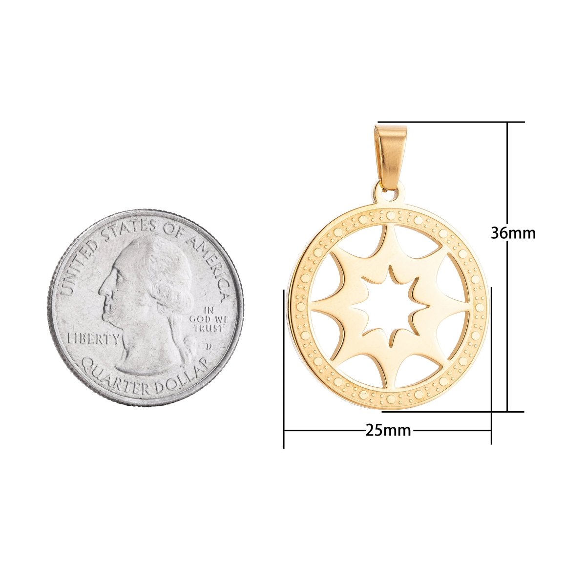 Gold Filled Sun Ray Symbol in Coin Medallion Necklace Pendant Bracelet Earring Charm Bails for Jewelry Making J-366 - DLUXCA