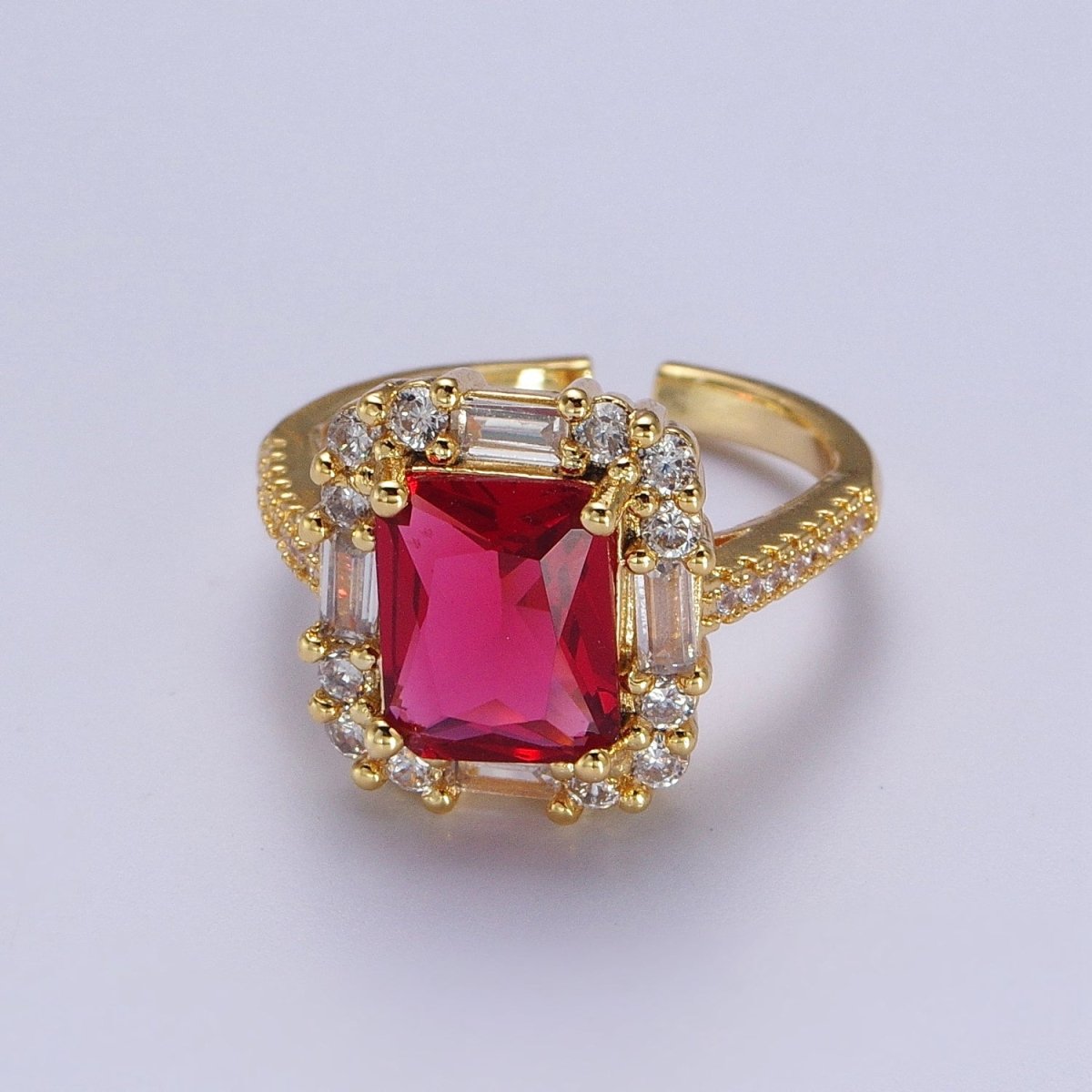 Gold Filled Teal, Red, Clear Baguette CZ Solitaire Micro Paved Band Ring | O-161 O-162 O-163