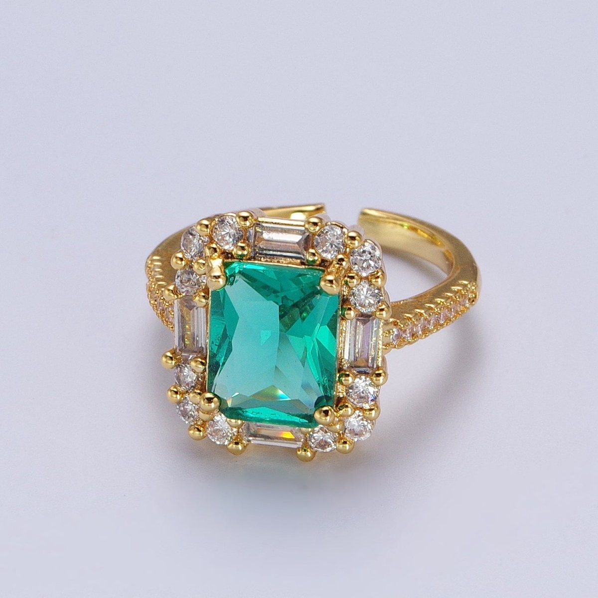 Gold Filled Teal, Red, Clear Baguette CZ Solitaire Micro Paved Band Ring | O-161 O-162 O-163