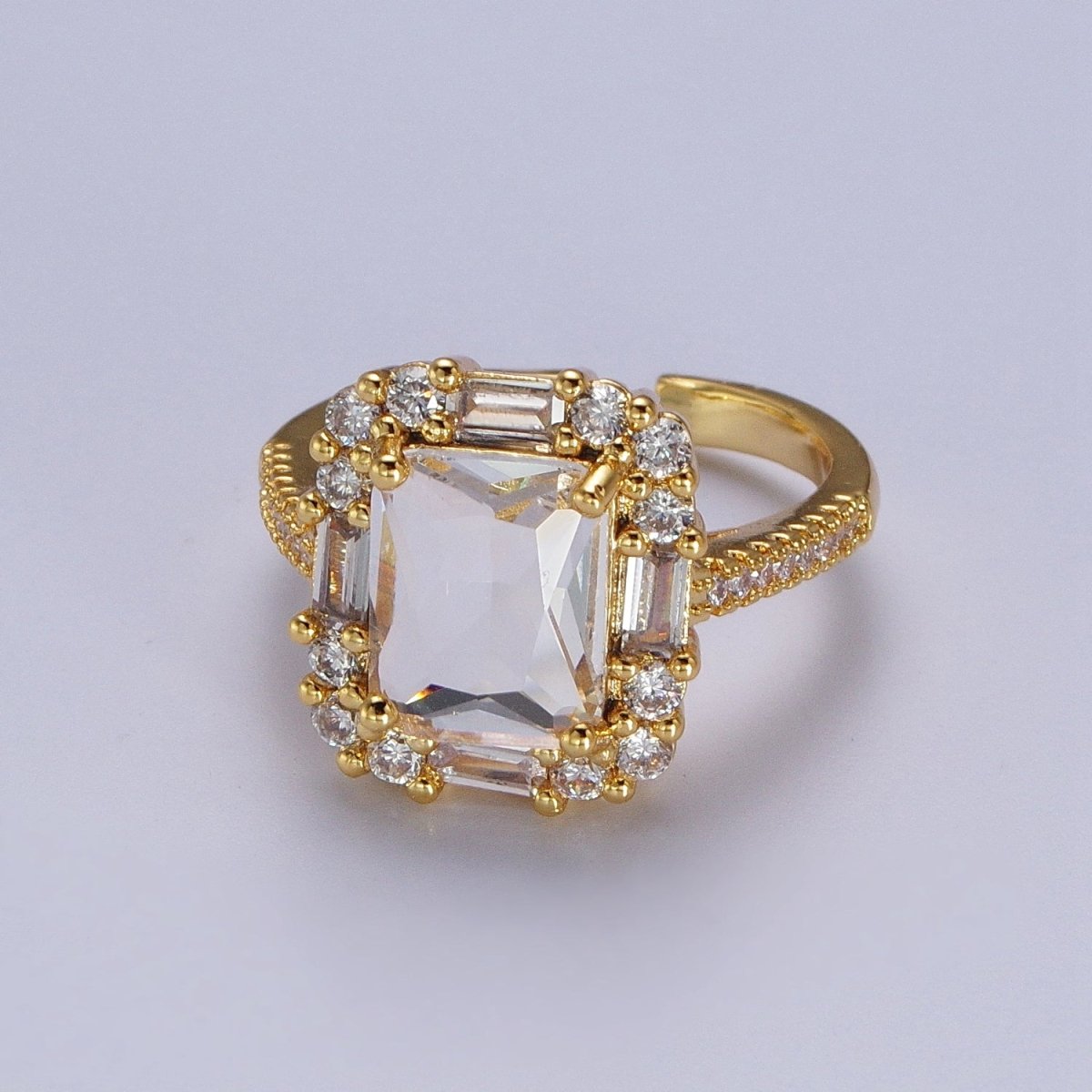 Gold Filled Teal, Red, Clear Baguette CZ Solitaire Micro Paved Band Ring | O-161 O-162 O-163