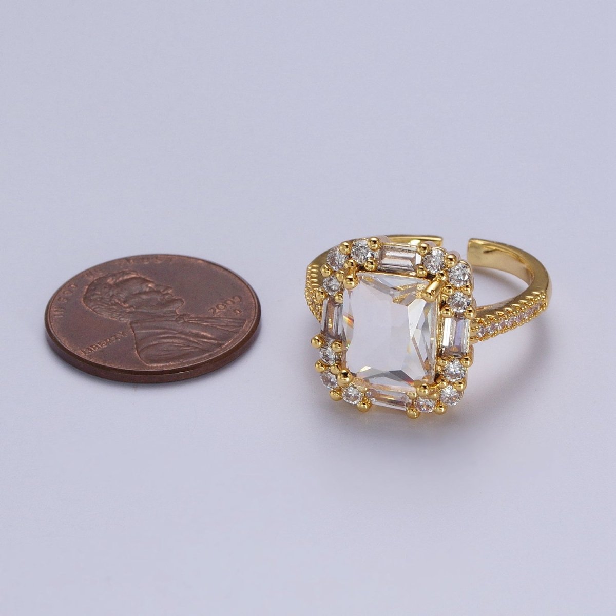 Gold Filled Teal, Red, Clear Baguette CZ Solitaire Micro Paved Band Ring | O-161 O-162 O-163