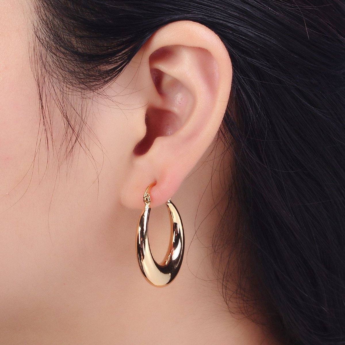 Gold Filled Thin Dome 30mm Hoops French Lock Earrings in Gold & Silver | AB212 AB213