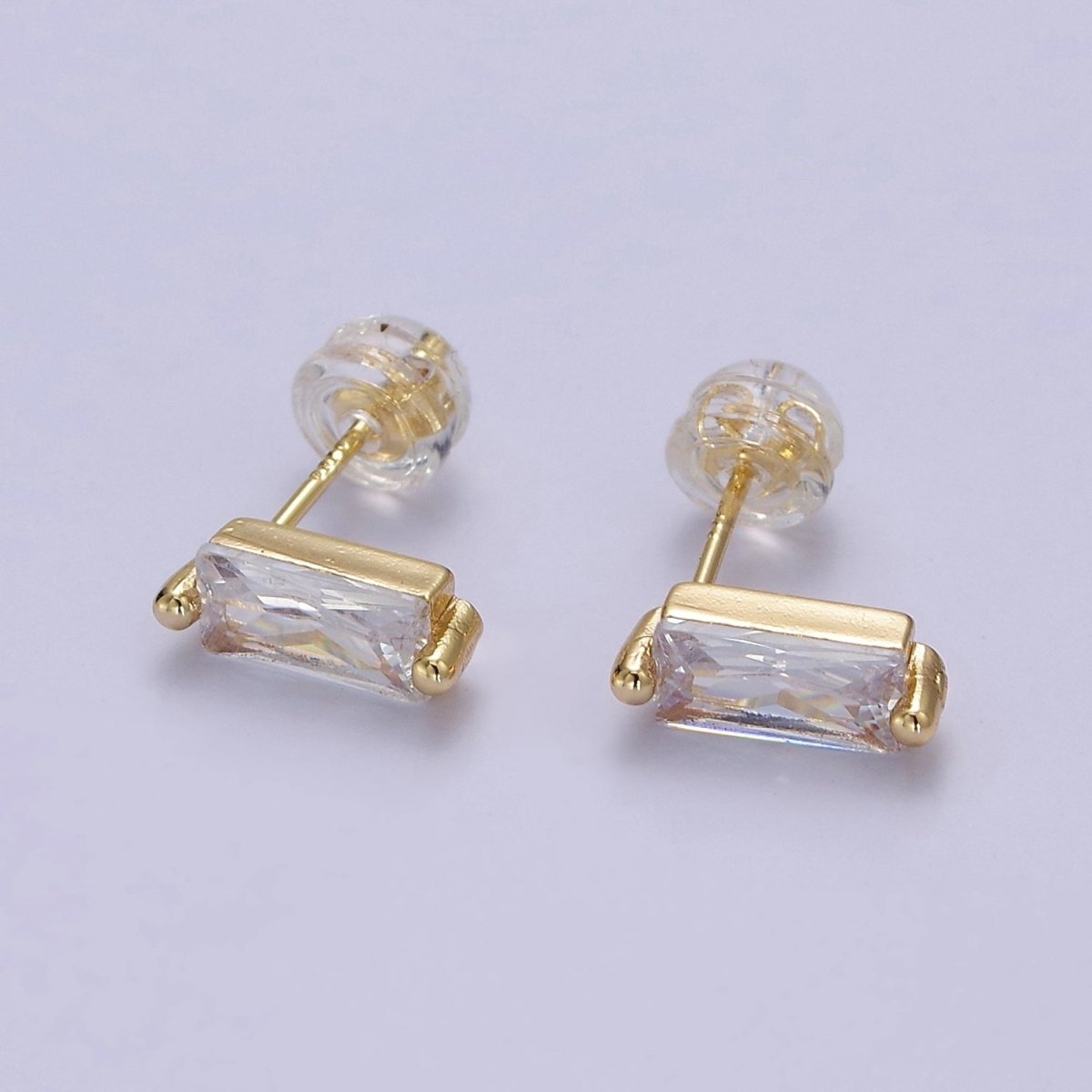 Gold Filled Tiny baguette stud earrings | second hole earrings | tiny rectangle studs | Baguette shaped studs V-123