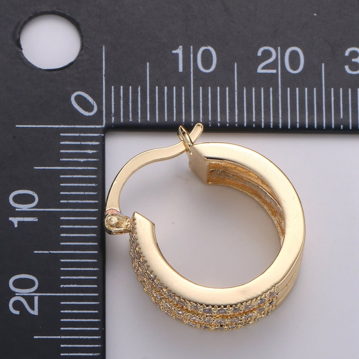 Gold Filled Triple Layered Circle Round Huggies Earring CZ Micro Pave Geometric Shape Earring Jewelry GP-661 - DLUXCA