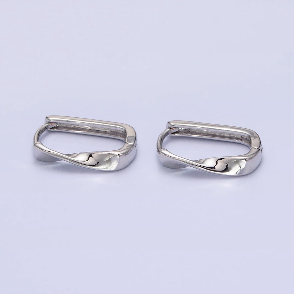 Gold Filled Twisted Geometric 15.5mm Oblong U-Shaped Hoop Earrings in Gold & Silver | AB827 AB1544