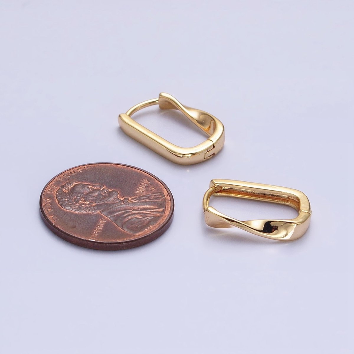 Gold Filled Twisted Geometric 15.5mm Oblong U-Shaped Hoop Earrings in Gold & Silver | AB827 AB1544