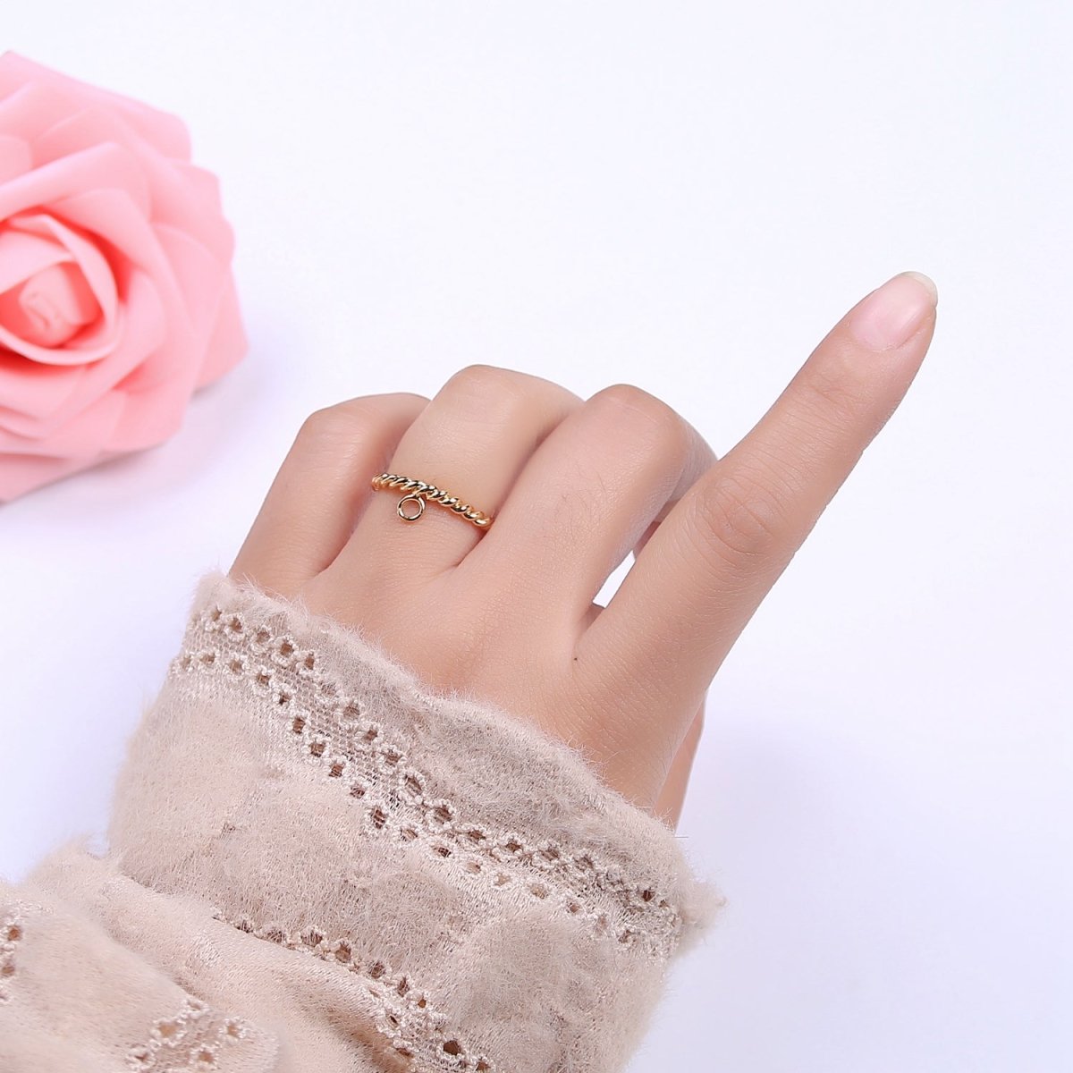 Gold Filled Twisted Rope Ring with Open Link for Jewelry Making Supply Finding L-612 - DLUXCA