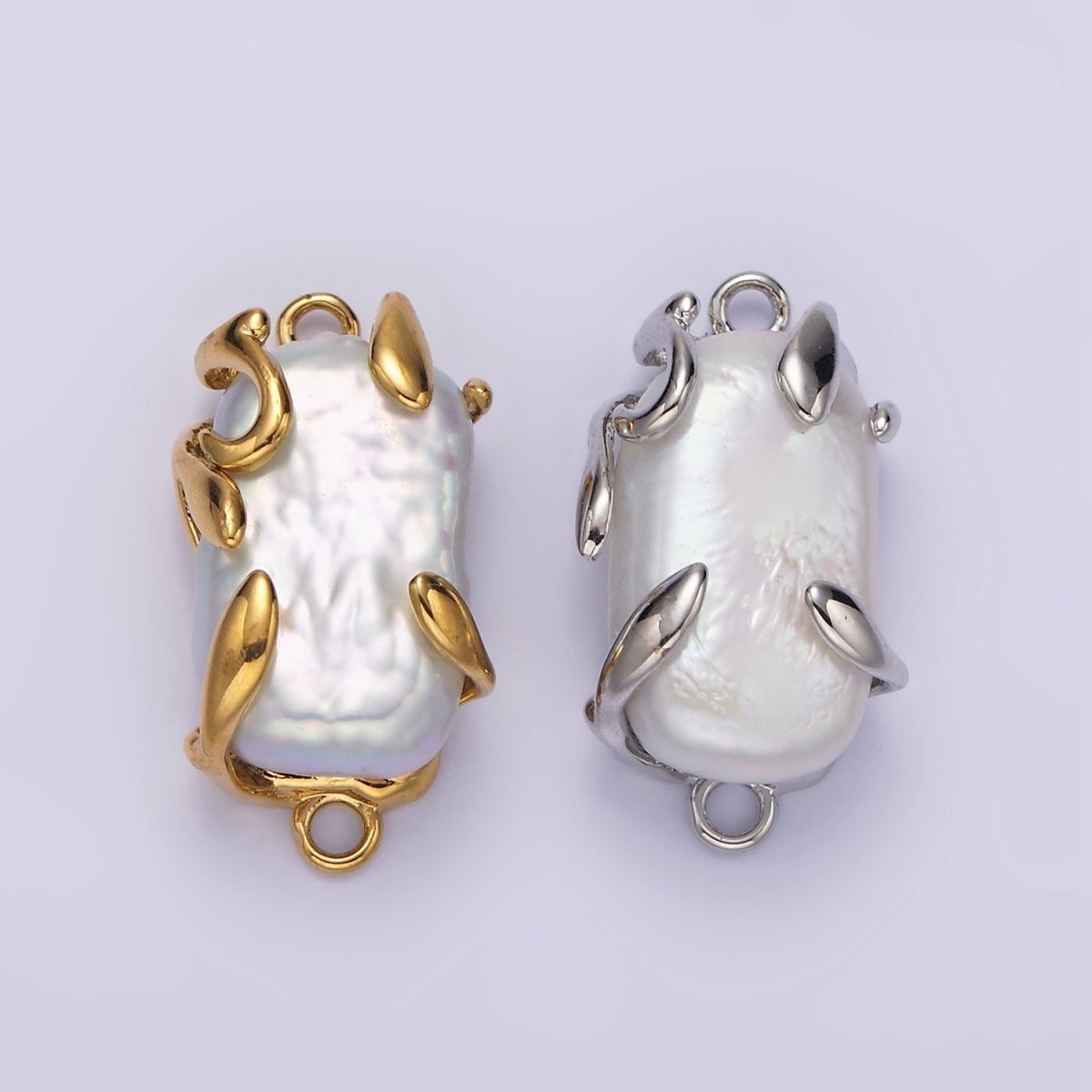 Gold Filled White Baroque Freshwater Pearl Molten Drip Connector in Gold & Silver G-726 G-784